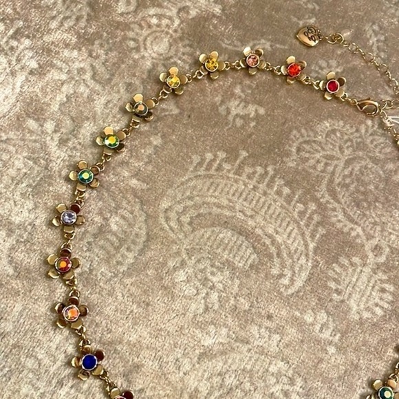 Brand New Betsey Johnson Colorful Flower Necklace & Drop Earring Set Gold Tone - Picture 4 of 11